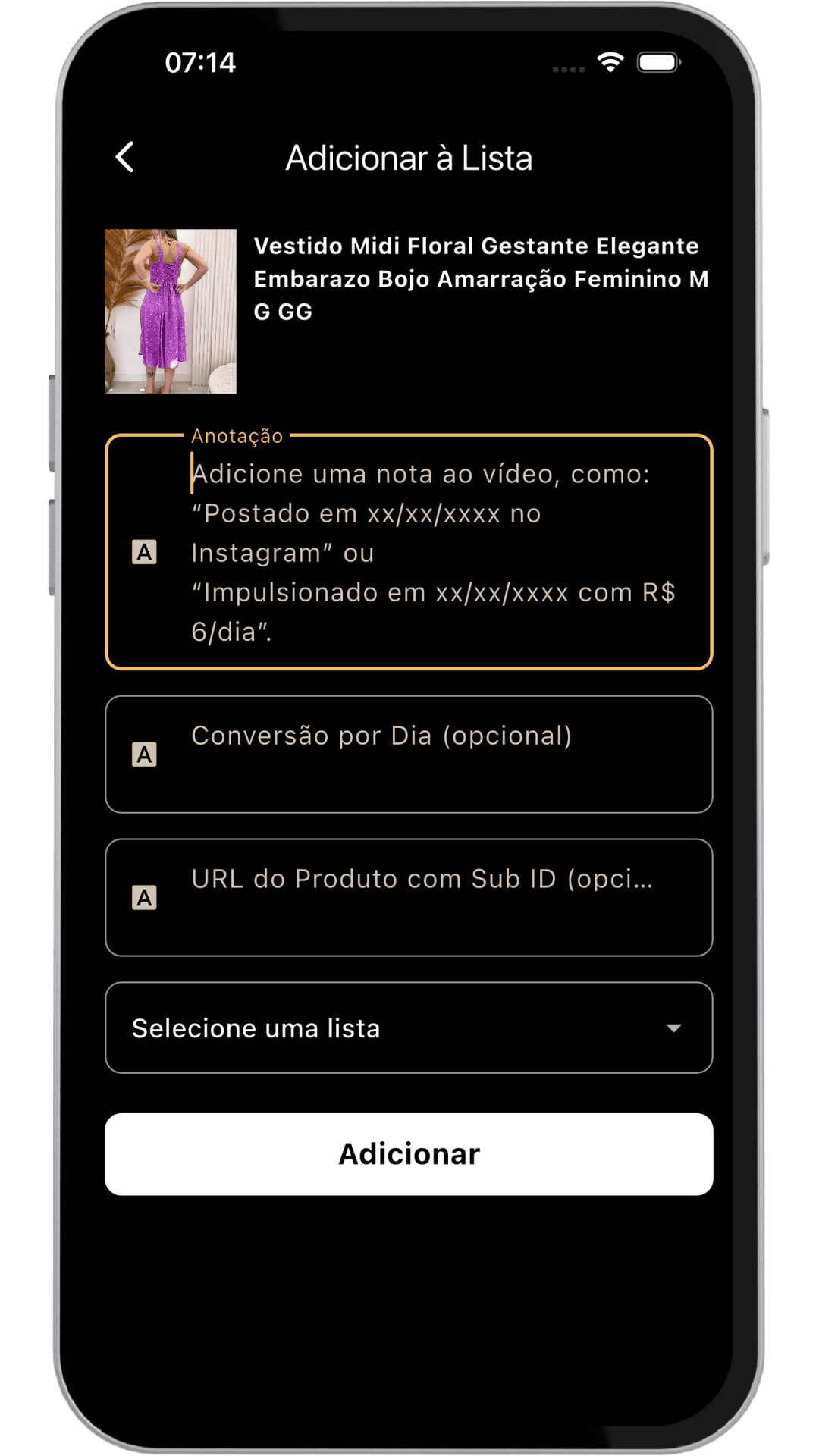Visão de relatórios do Controle Master