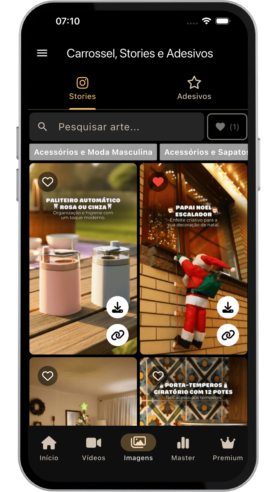 Painel do aplicativo Master Afiliados